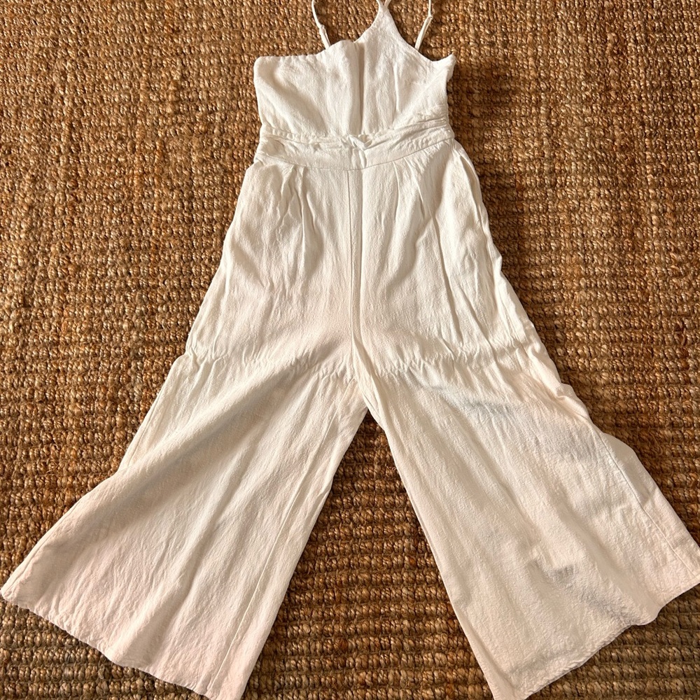 White Wide-Leg Jumpsuit with Spaghetti Straps